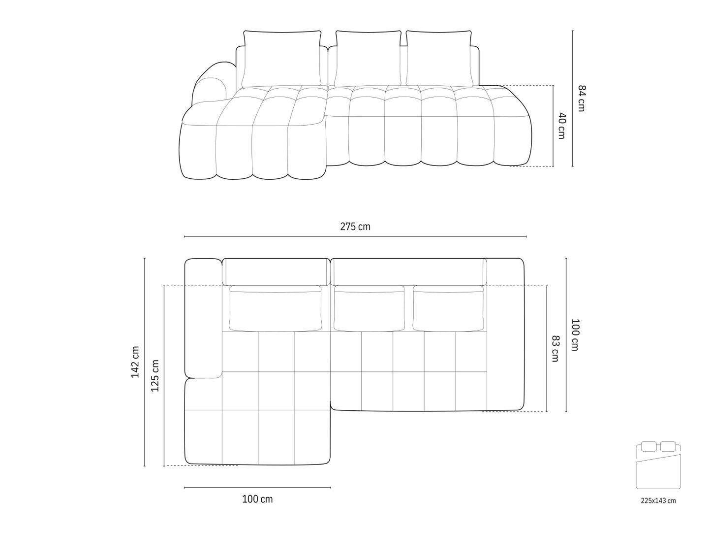 Linz Corner Sofa With Bed Function And Box, 3 Seats, 275x142 cm