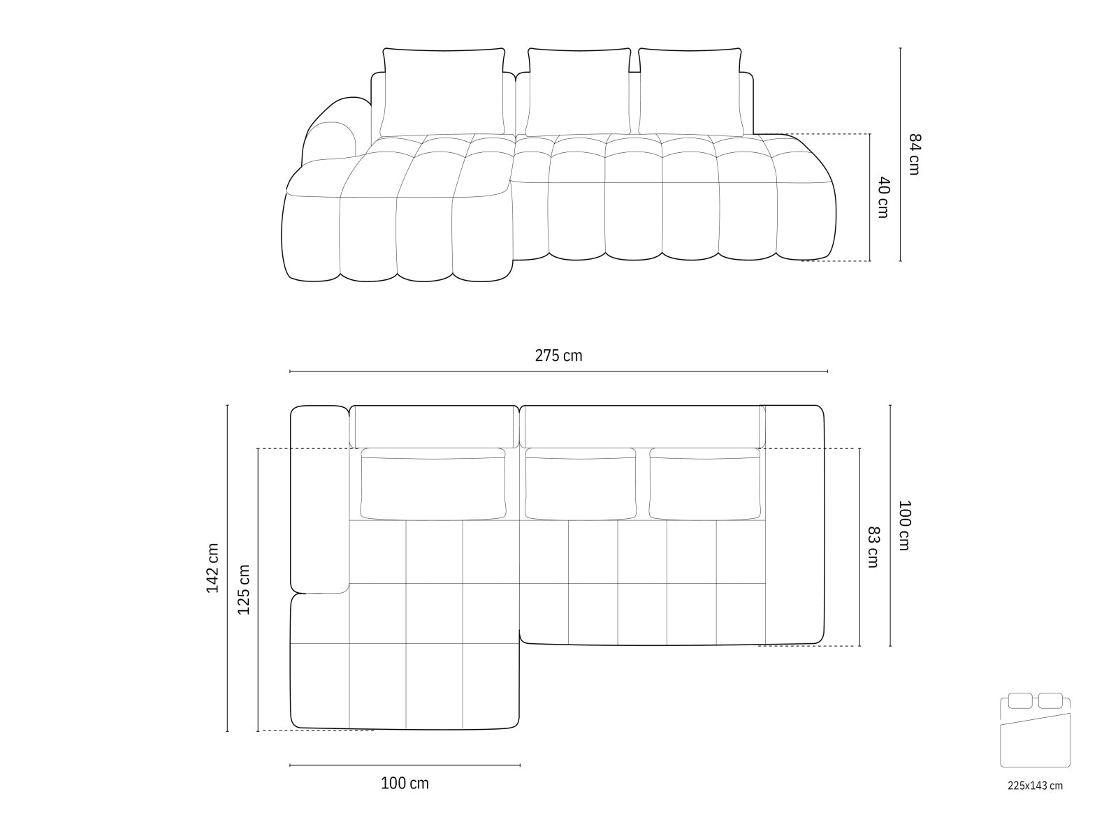Linz Corner Sofa With Bed Function And Box, 3 Seats, 275x142 cm