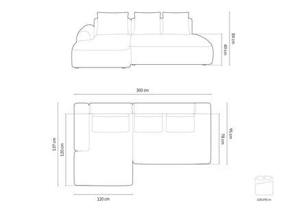 Calma Corner Sofa With Bed Function And Box, 5 Seats, 275x142 cm