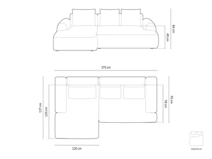 Calma Corner Sofa With Bed Function And Box, 3 Seats, 275x142 cm