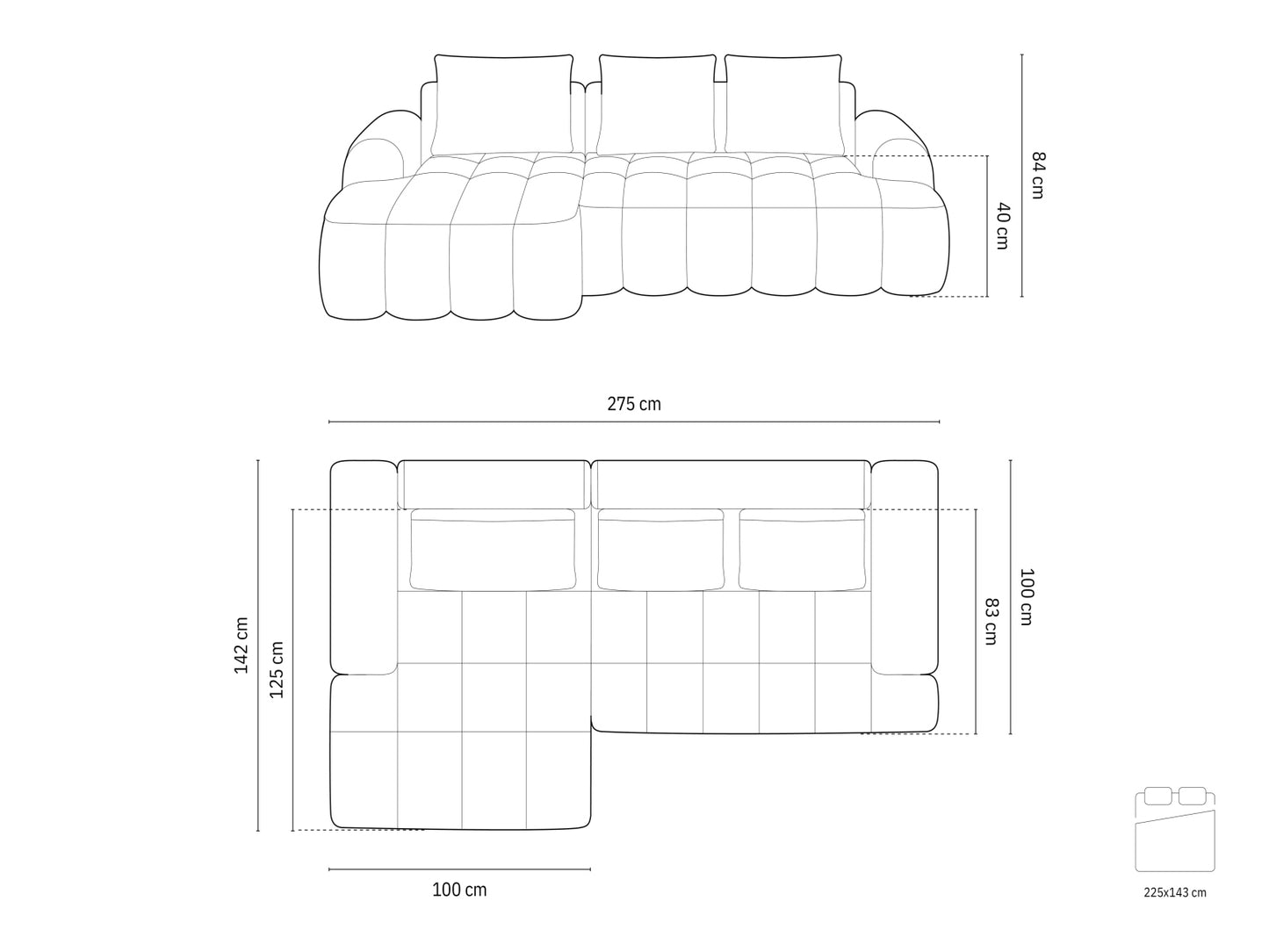 Linz Corner Sofa With Bed Function And Box, 3 Seats, 275x142 cm