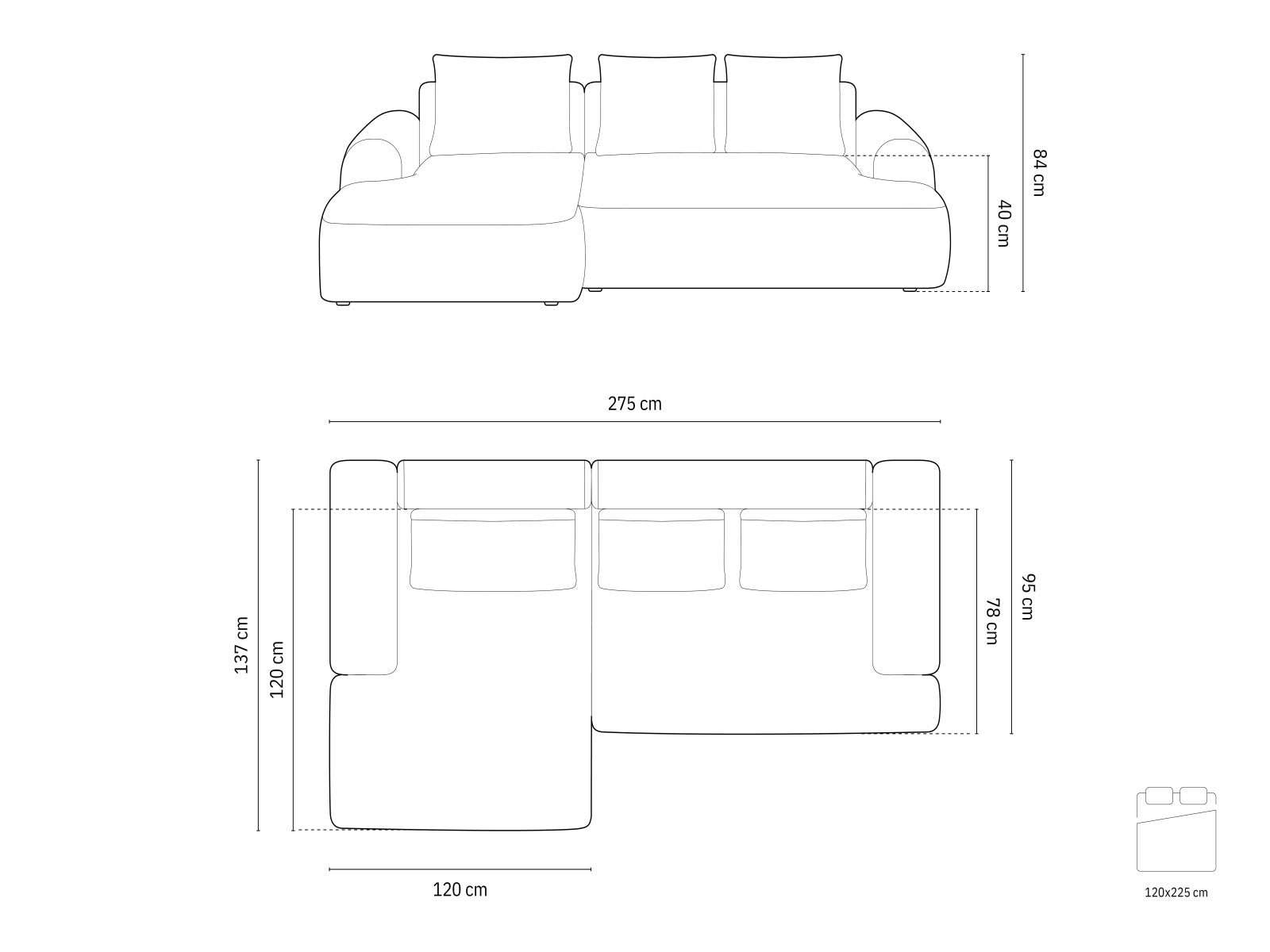 Calma Corner Sofa With Bed Function And Box, 3 Seats, 275x142 cm