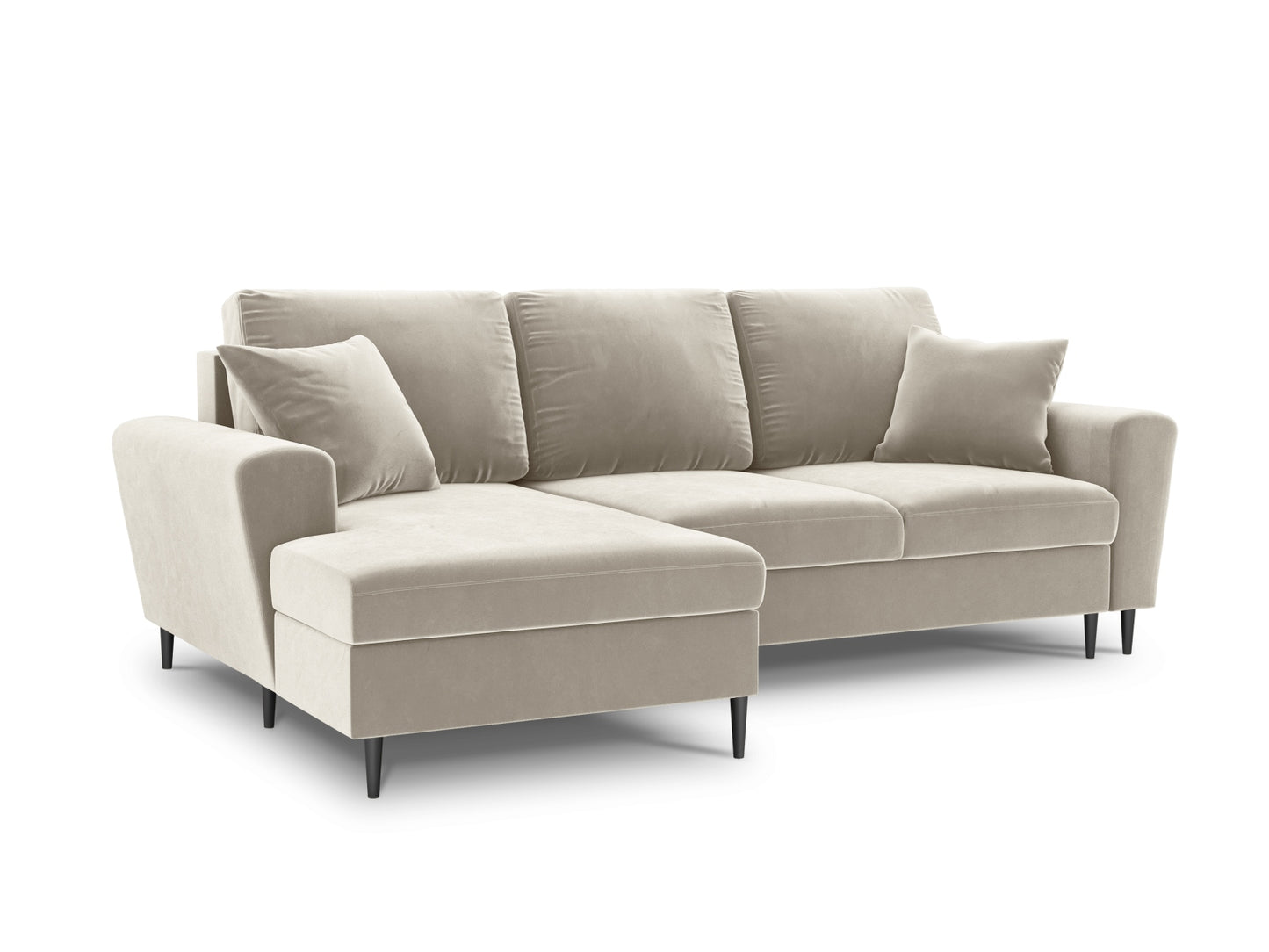 Kyoto Corner Sofa With Bed Function And Box, 4 Seats, 241x145 cm — Light Beige / Black Chrome Metal / Left
