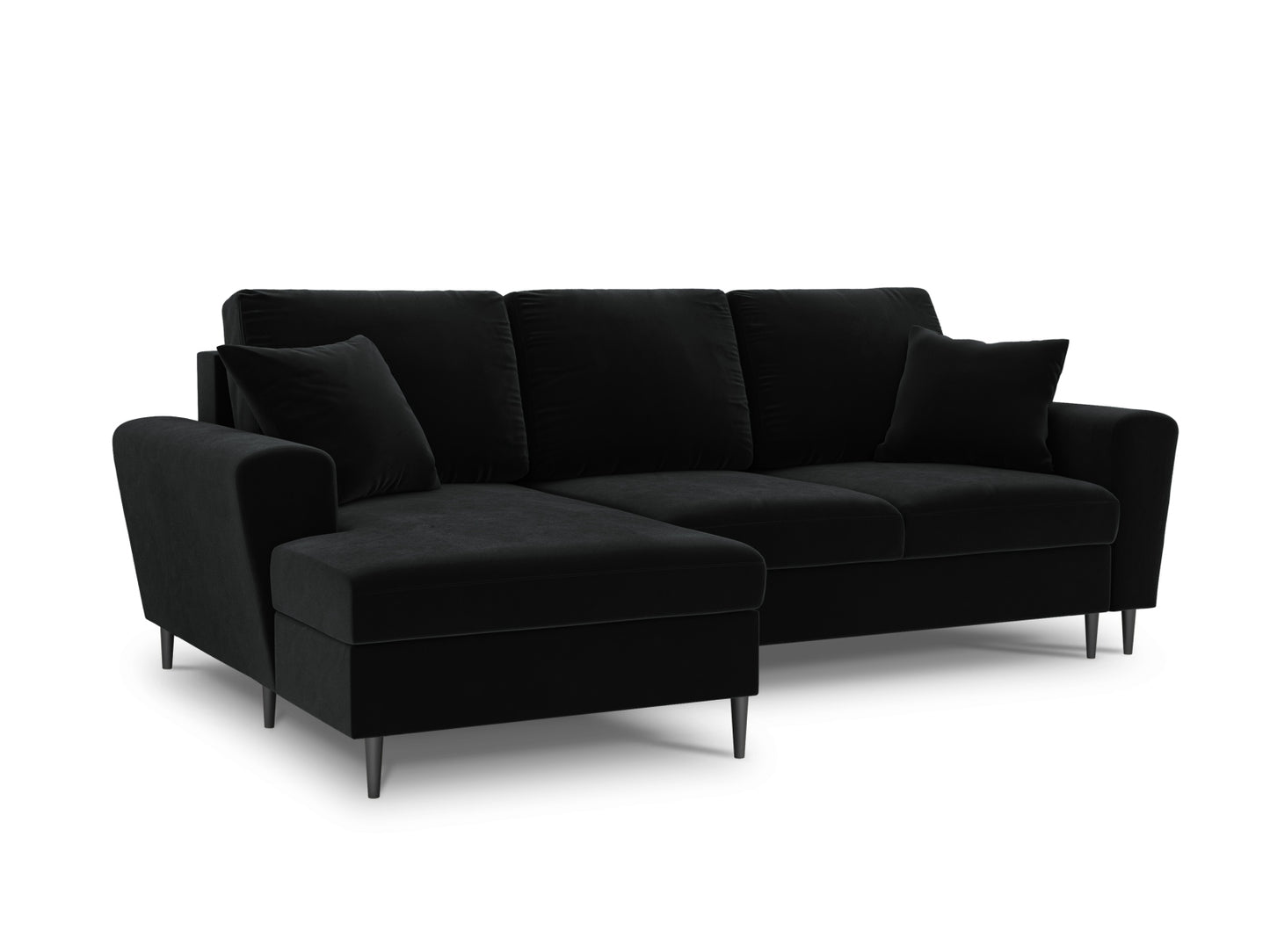 Kyoto Corner Sofa With Bed Function And Box, 4 Seats, 241x145 cm — Black / Black Chrome Metal / Left