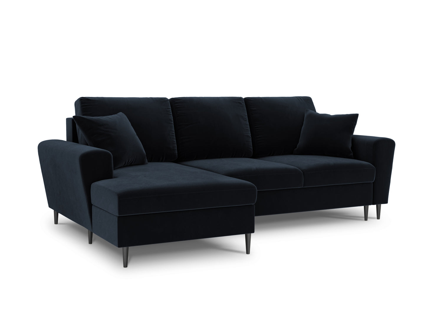 Kyoto Corner Sofa With Bed Function And Box, 4 Seats, 241x145 cm — Dark Blue / Black Chrome Metal / Left