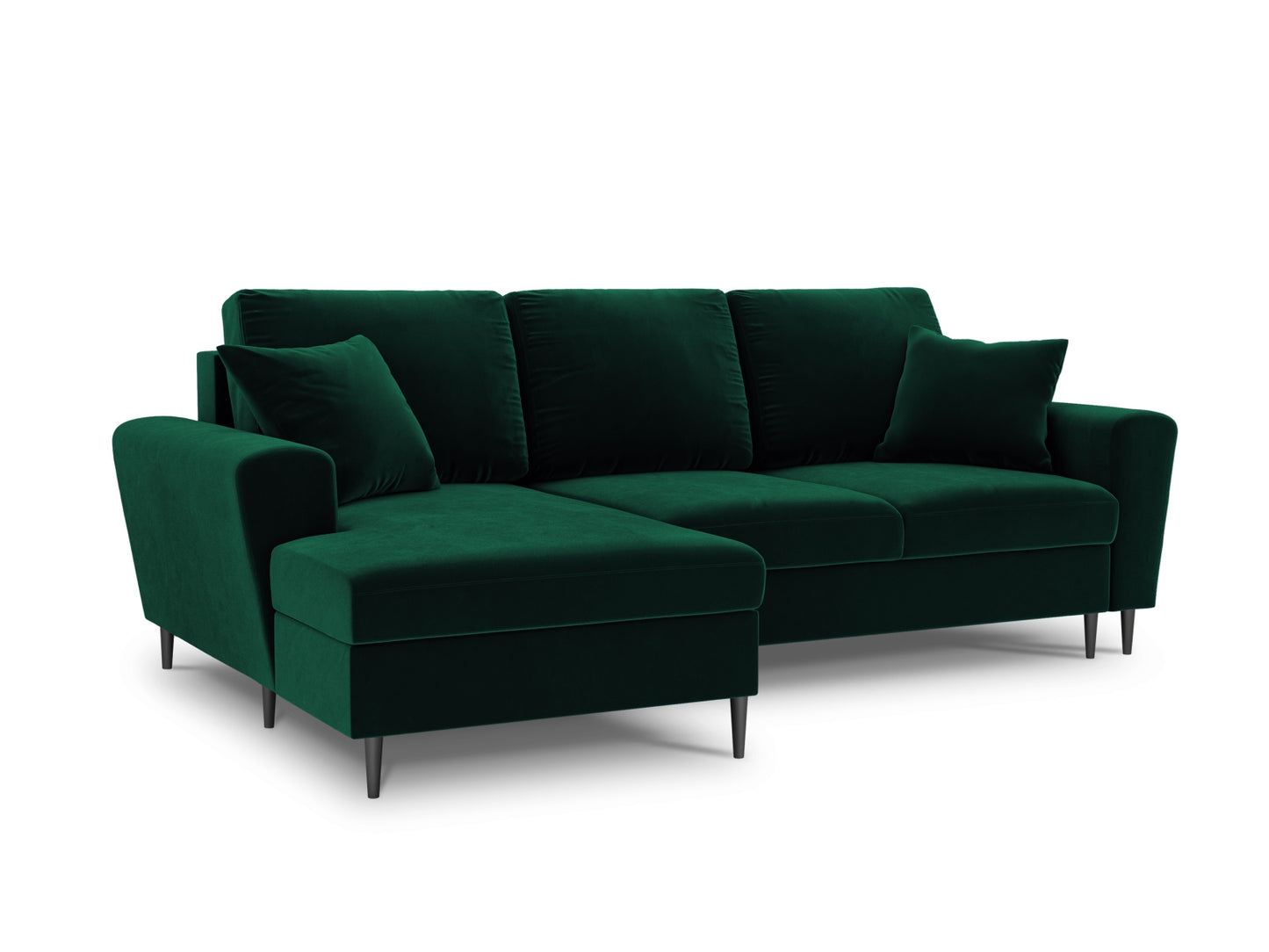 Kyoto Corner Sofa With Bed Function And Box, 4 Seats, 241x145 cm — Bottle Green / Black Chrome Metal / Left