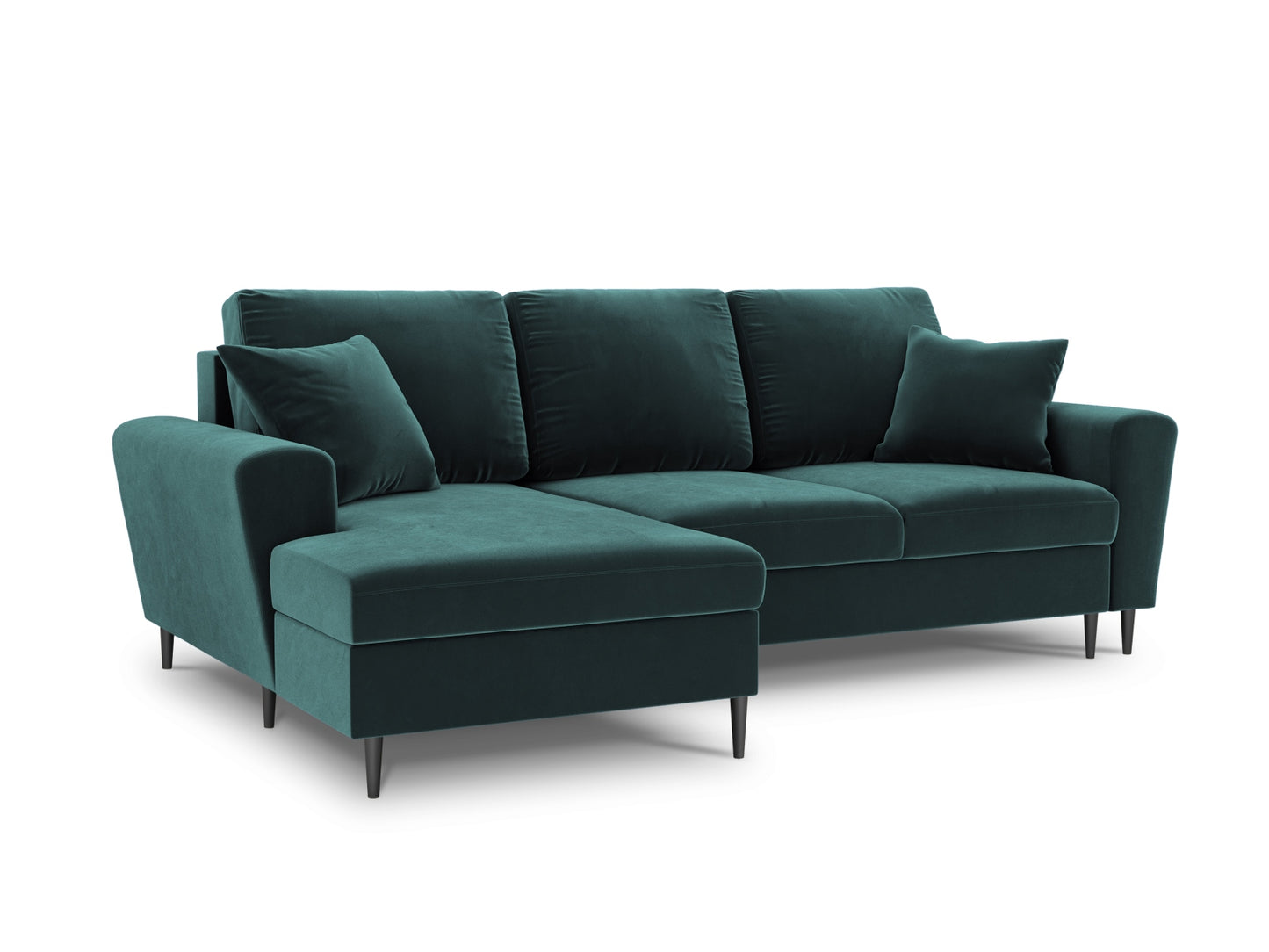 Kyoto Corner Sofa With Bed Function And Box, 4 Seats, 241x145 cm — Petrol / Black Chrome Metal / Left