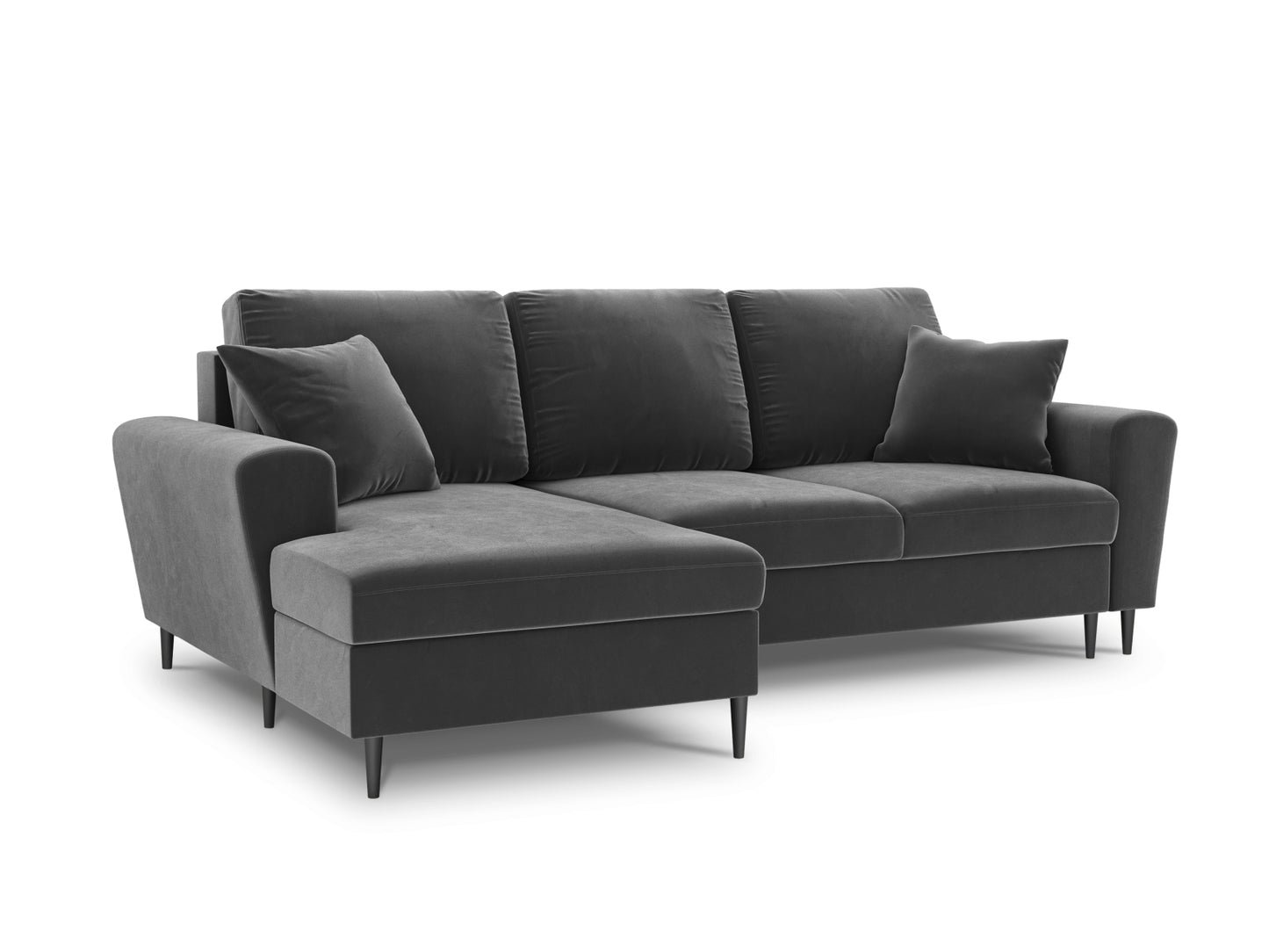 Kyoto Corner Sofa With Bed Function And Box, 4 Seats, 241x145 cm — Light Grey / Black Chrome Metal / Left