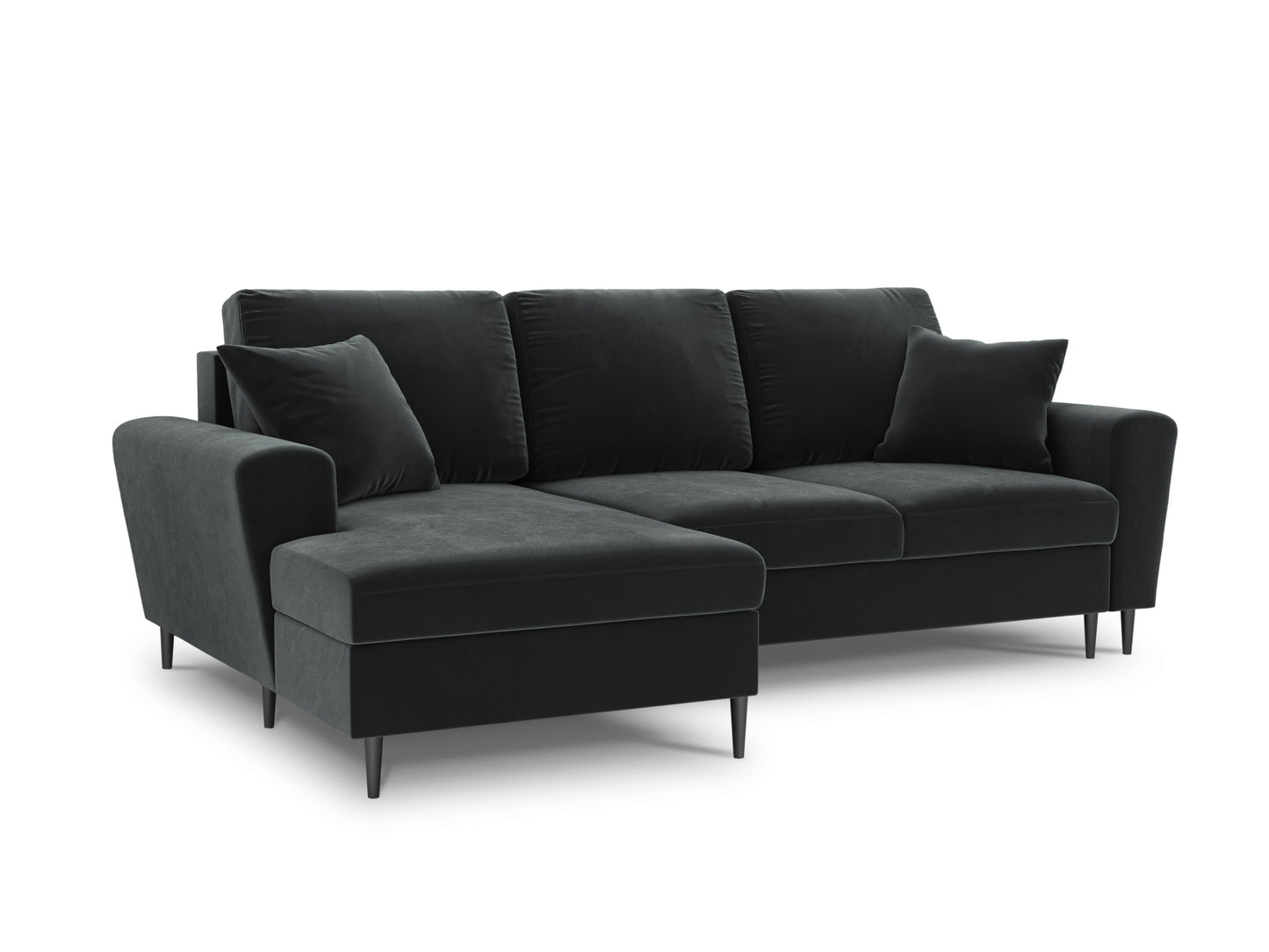 Kyoto Corner Sofa With Bed Function And Box, 4 Seats, 241x145 cm — Dark Grey / Black Chrome Metal / Left