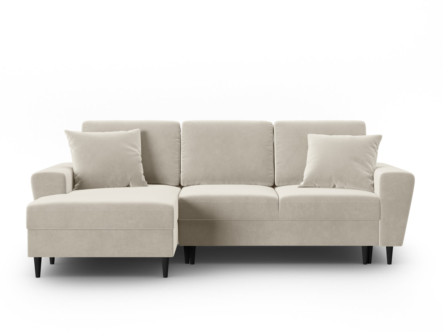 Kyoto Corner Sofa With Bed Function And Box, 4 Seats, 241x145 cm — Light Beige / Black Beech Wood / Left