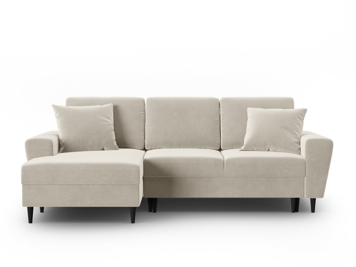 Kyoto Corner Sofa With Bed Function And Box, 4 Seats, 241x145 cm — Light Beige / Black Beech Wood / Left