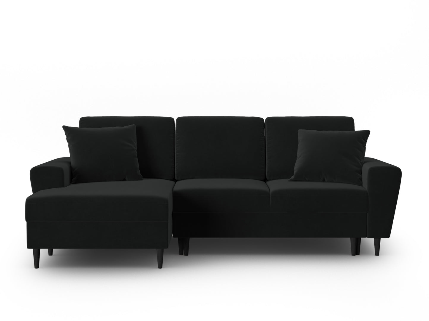 Kyoto Corner Sofa With Bed Function And Box, 4 Seats, 241x145 cm — Black / Black Beech Wood / Left