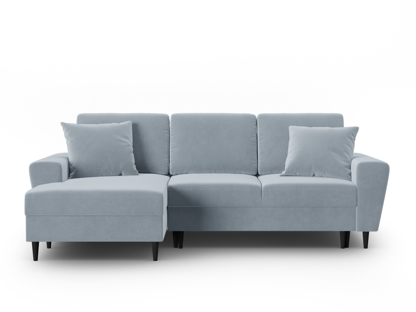 Kyoto Corner Sofa With Bed Function And Box, 4 Seats, 241x145 cm — Light Blue / Black Beech Wood / Left