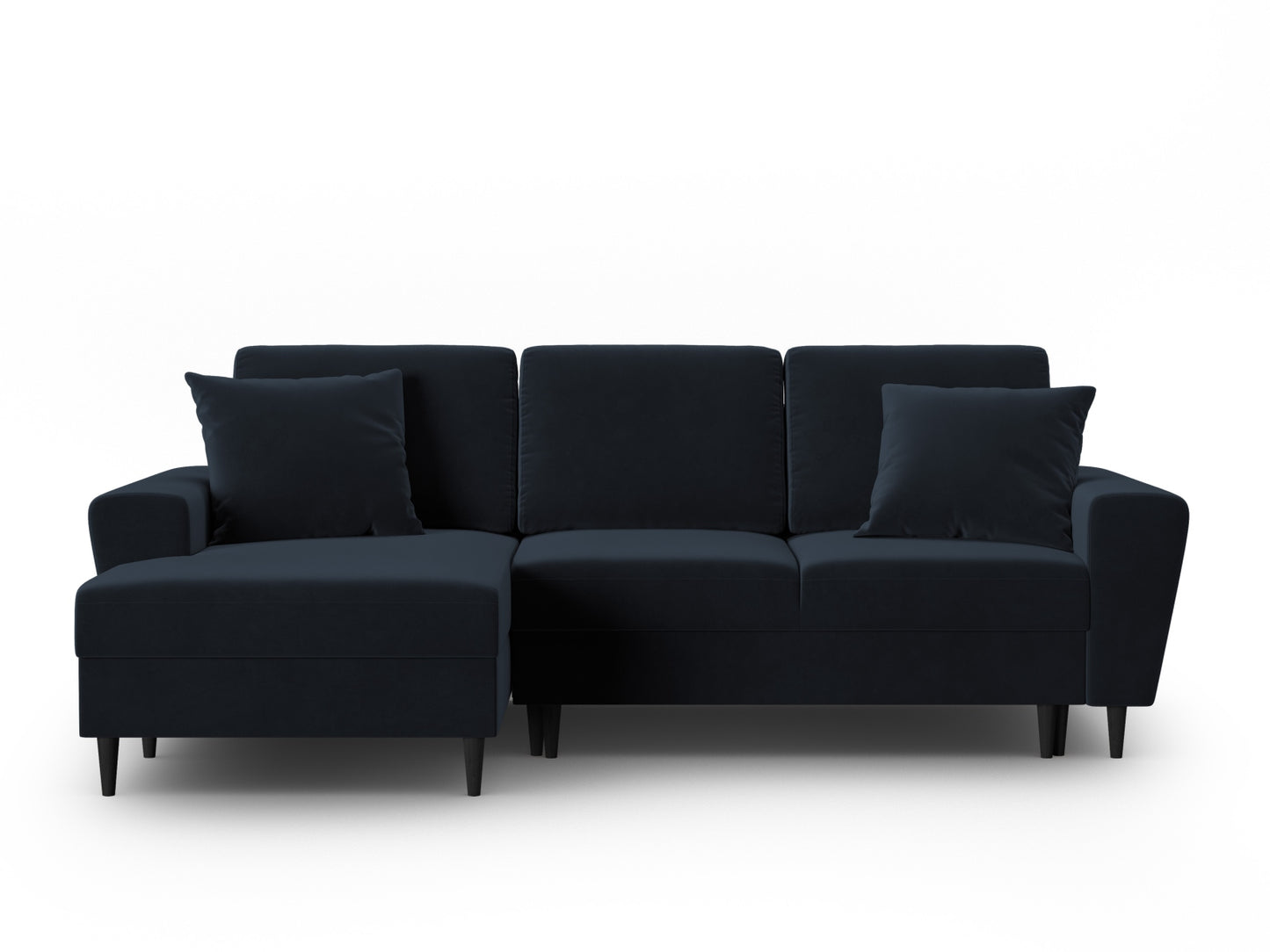 Kyoto Corner Sofa With Bed Function And Box, 4 Seats, 241x145 cm — Dark Blue / Black Beech Wood / Left