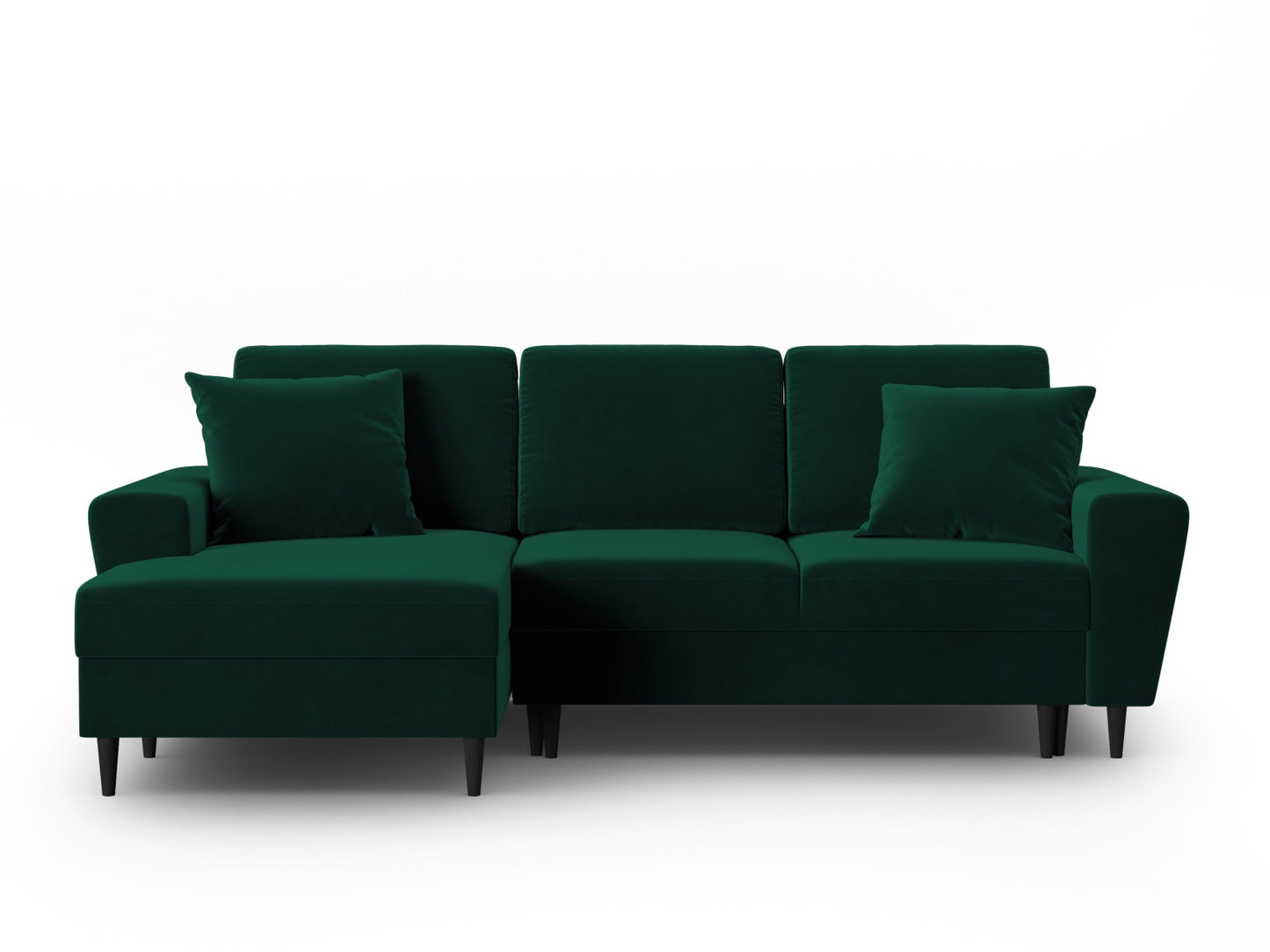Kyoto Corner Sofa With Bed Function And Box, 4 Seats, 241x145 cm — Bottle Green / Black Beech Wood / Left