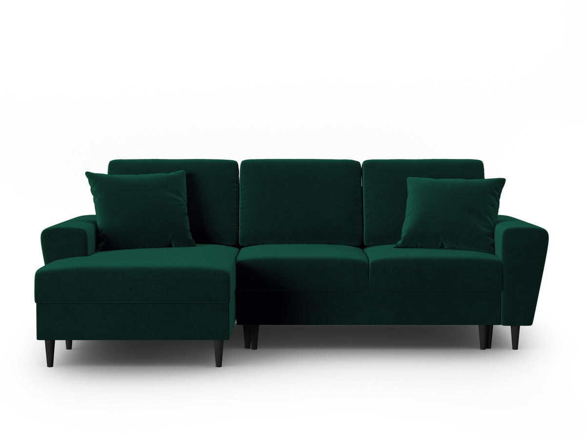 Kyoto Corner Sofa With Bed Function And Box, 4 Seats, 241x145 cm — Bottle Green / Black Beech Wood / Left