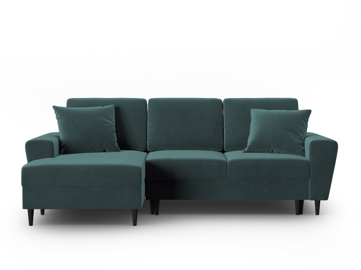 Kyoto Corner Sofa With Bed Function And Box, 4 Seats, 241x145 cm — Petrol / Black Beech Wood / Left