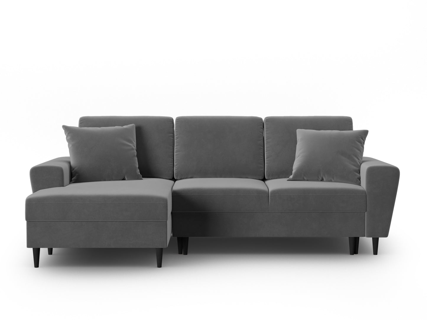 Kyoto Corner Sofa With Bed Function And Box, 4 Seats, 241x145 cm — Light Grey / Black Beech Wood / Left