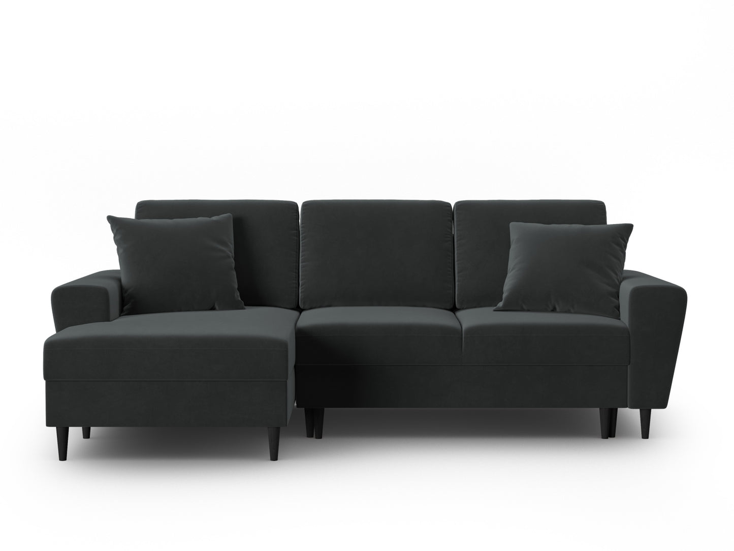 Kyoto Corner Sofa With Bed Function And Box, 4 Seats, 241x145 cm — Dark Grey / Black Beech Wood / Left