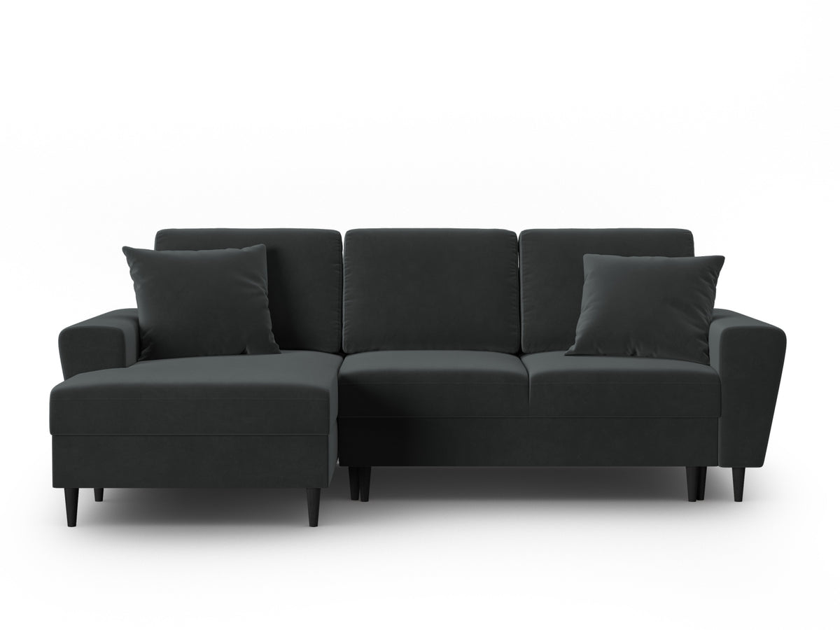 Kyoto Corner Sofa With Bed Function And Box, 4 Seats, 241x145 cm — Dark Grey / Black Beech Wood / Left