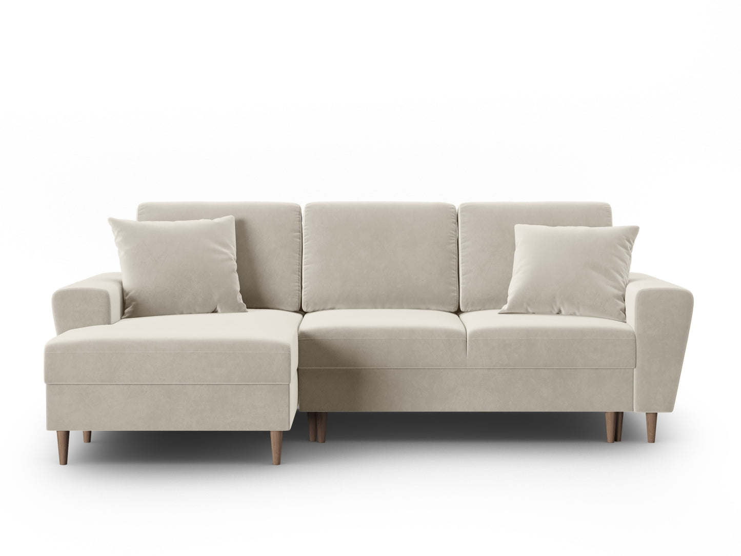 Kyoto Corner Sofa With Bed Function And Box, 4 Seats, 241x145 cm — Light Beige / Natural Beech Wood / Left