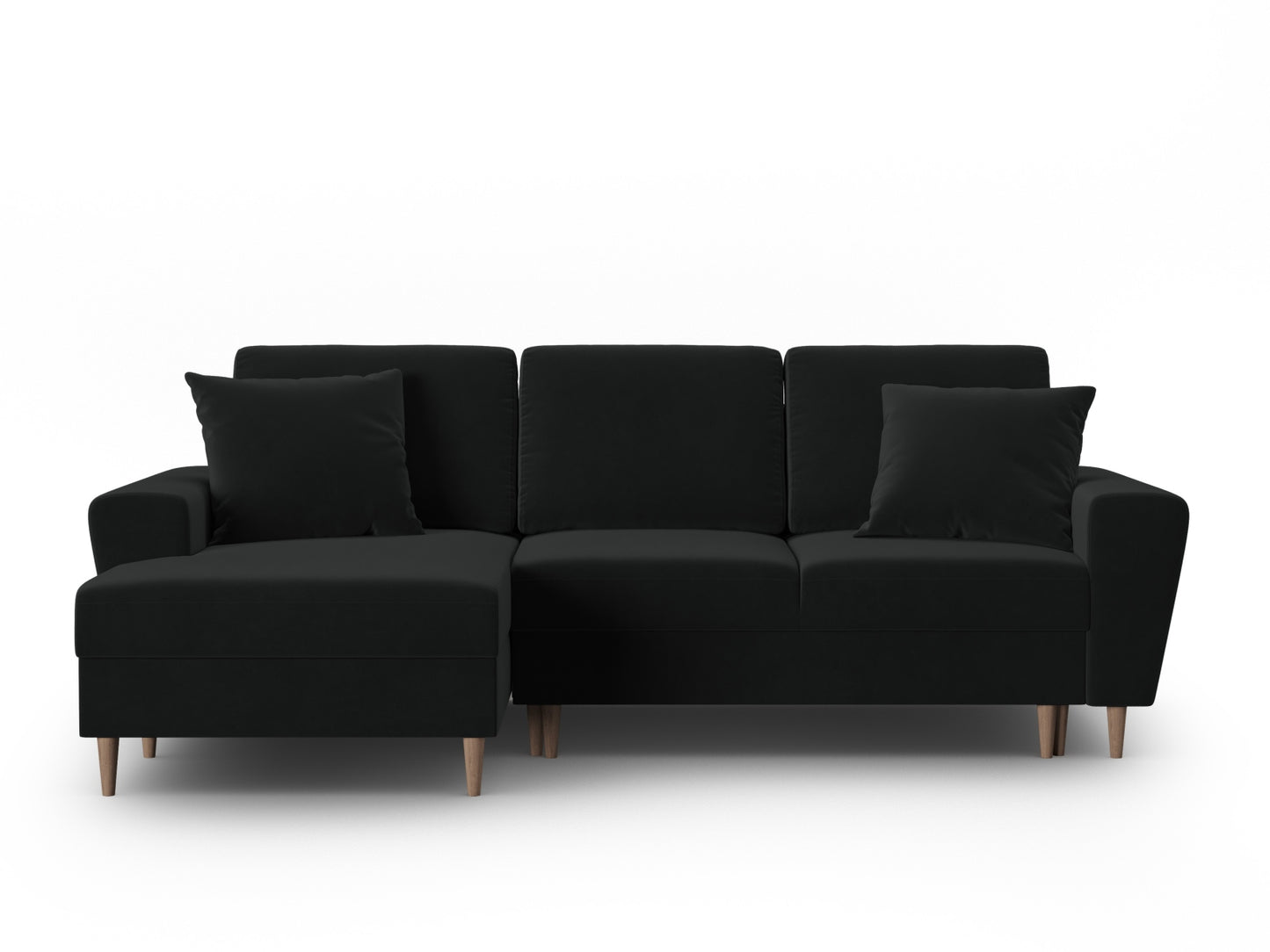 Kyoto Corner Sofa With Bed Function And Box, 4 Seats, 241x145 cm — Black / Natural Beech Wood / Left