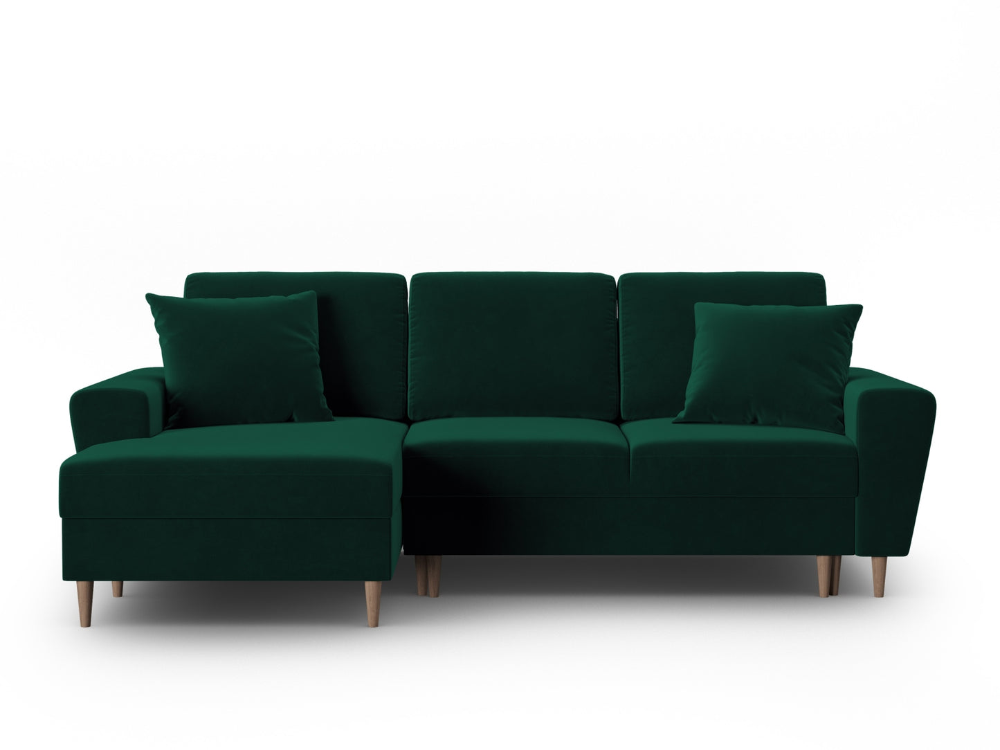 Kyoto Corner Sofa With Bed Function And Box, 4 Seats, 241x145 cm — Bottle Green / Natural Beech Wood / Left