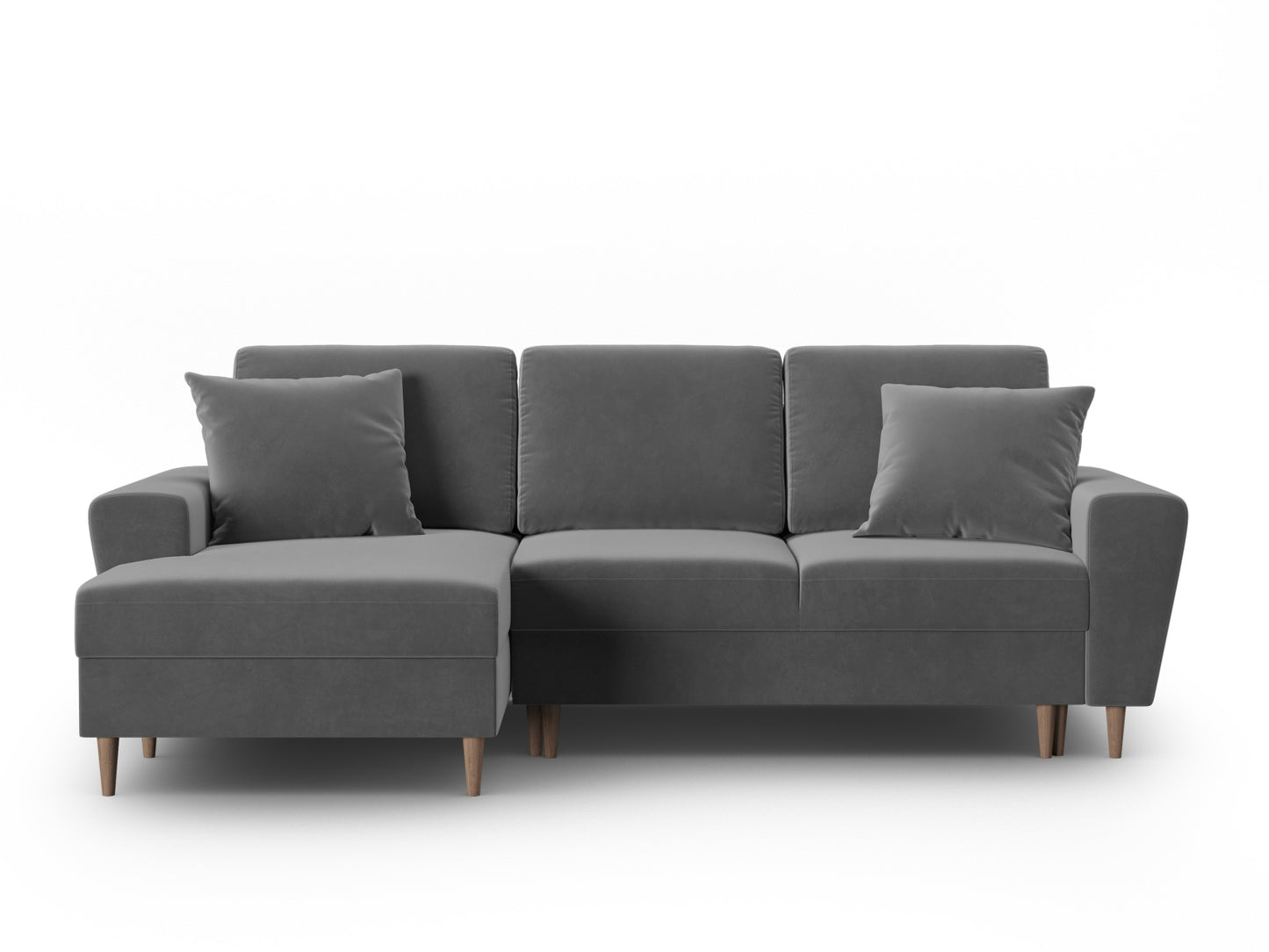 Kyoto Corner Sofa With Bed Function And Box, 4 Seats, 241x145 cm — Light Grey / Natural Beech Wood / Left