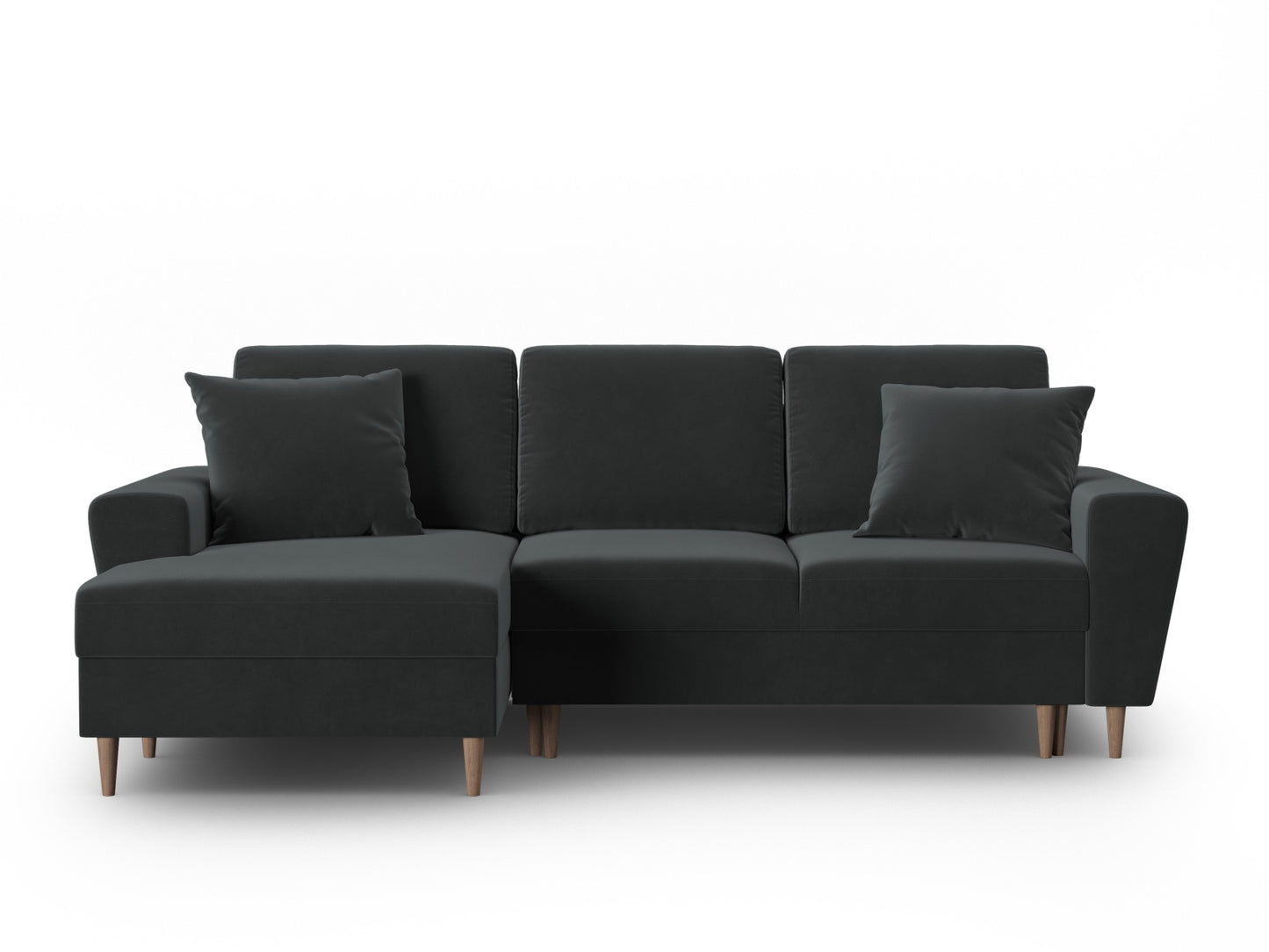 Kyoto Corner Sofa With Bed Function And Box, 4 Seats, 241x145 cm — Dark Grey / Natural Beech Wood / Left