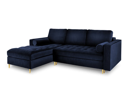Aspen Corner Sofa With Bed Function And Box, 5 Seats, 240x175 cm — Royal Blue / Gold Metal / Left