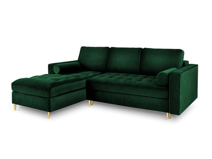 Aspen Corner Sofa With Bed Function And Box, 5 Seats, 240x175 cm — Bottle Green / Gold Metal / Left