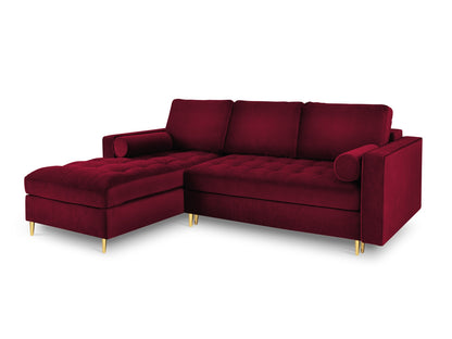 Aspen Corner Sofa With Bed Function And Box, 5 Seats, 240x175 cm — Red / Gold Metal / Left