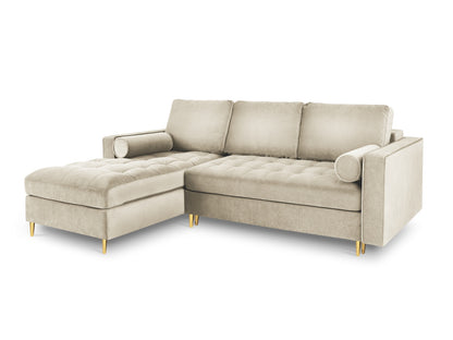 Aspen Corner Sofa With Bed Function And Box, 5 Seats, 240x175 cm — Dark Beige / Gold Metal / Left