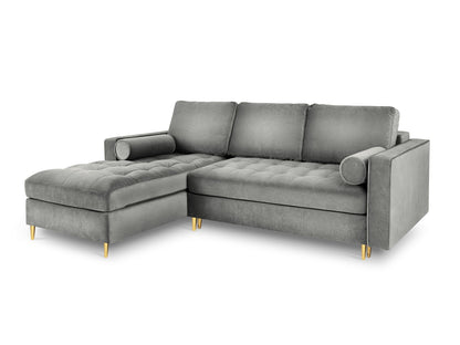 Aspen Corner Sofa With Bed Function And Box, 5 Seats, 240x175 cm — Grey / Gold Metal / Left