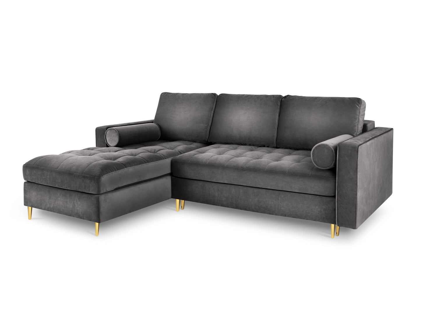 Aspen Corner Sofa With Bed Function And Box, 5 Seats, 240x175 cm — Dark Grey / Gold Metal / Left