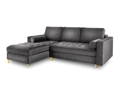 Aspen Corner Sofa With Bed Function And Box, 5 Seats, 240x175 cm — Dark Grey / Gold Metal / Left