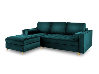 Aspen Corner Sofa With Bed Function And Box, 5 Seats, 240x175 cm — Petrol / Gold Metal / Left