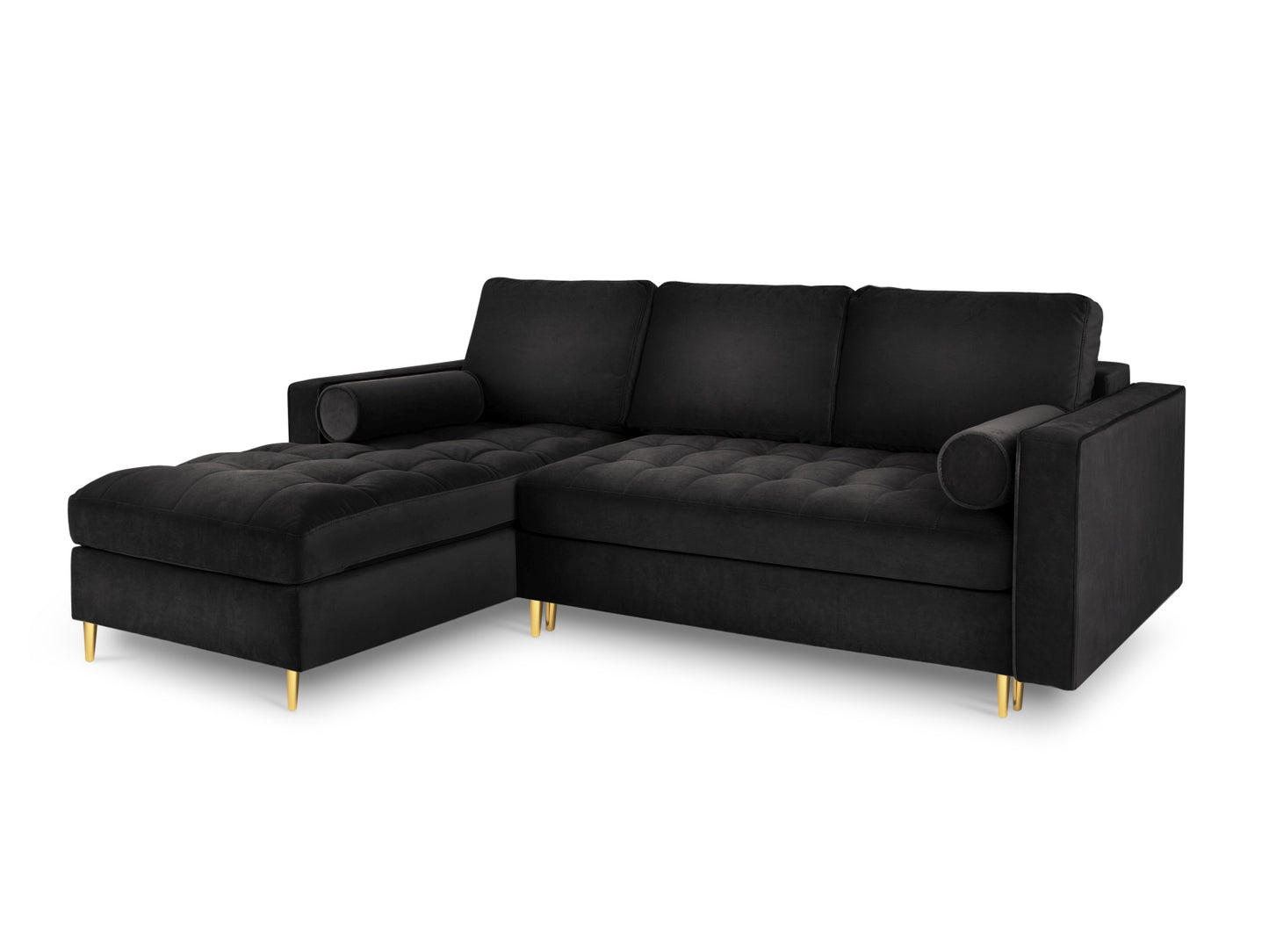 Aspen Corner Sofa With Bed Function And Box, 5 Seats, 240x175 cm — Black / Gold Metal / Left