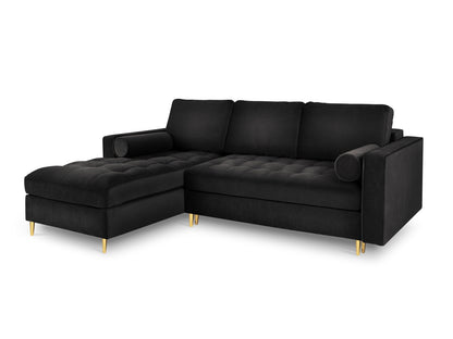Aspen Corner Sofa With Bed Function And Box, 5 Seats, 240x175 cm — Black / Gold Metal / Left