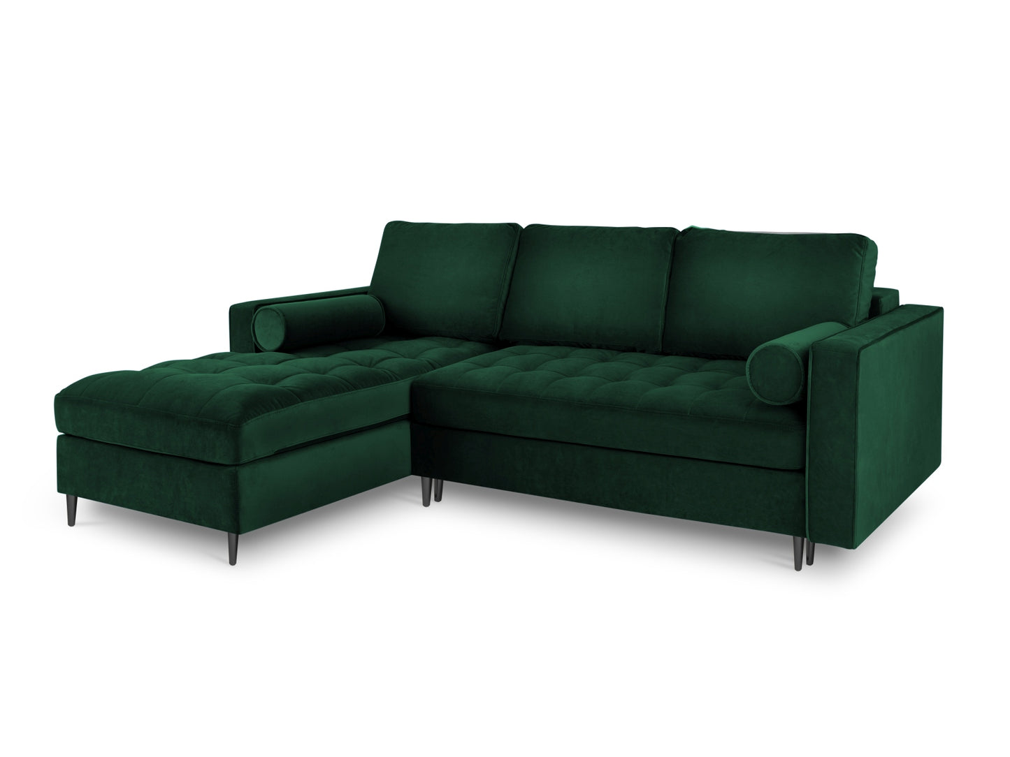 Aspen Corner Sofa With Bed Function And Box, 5 Seats, 240x175 cm — Bottle Green / Black Chrome Metal / Left