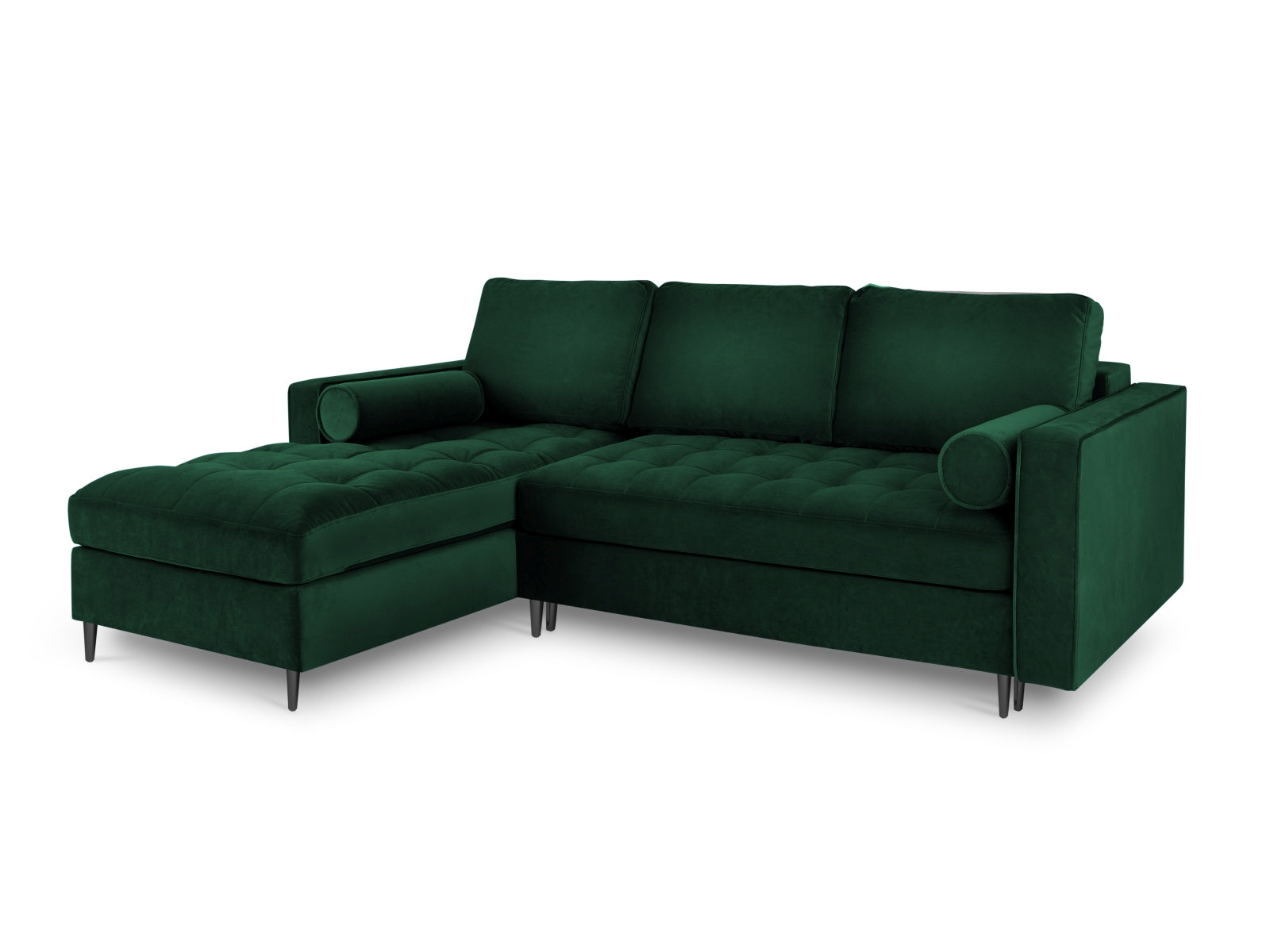Aspen Corner Sofa With Bed Function And Box, 5 Seats, 240x175 cm — Bottle Green / Black Chrome Metal / Left