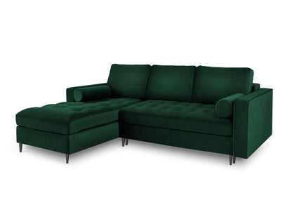 Aspen Corner Sofa With Bed Function And Box, 5 Seats, 240x175 cm — Bottle Green / Black Chrome Metal / Left