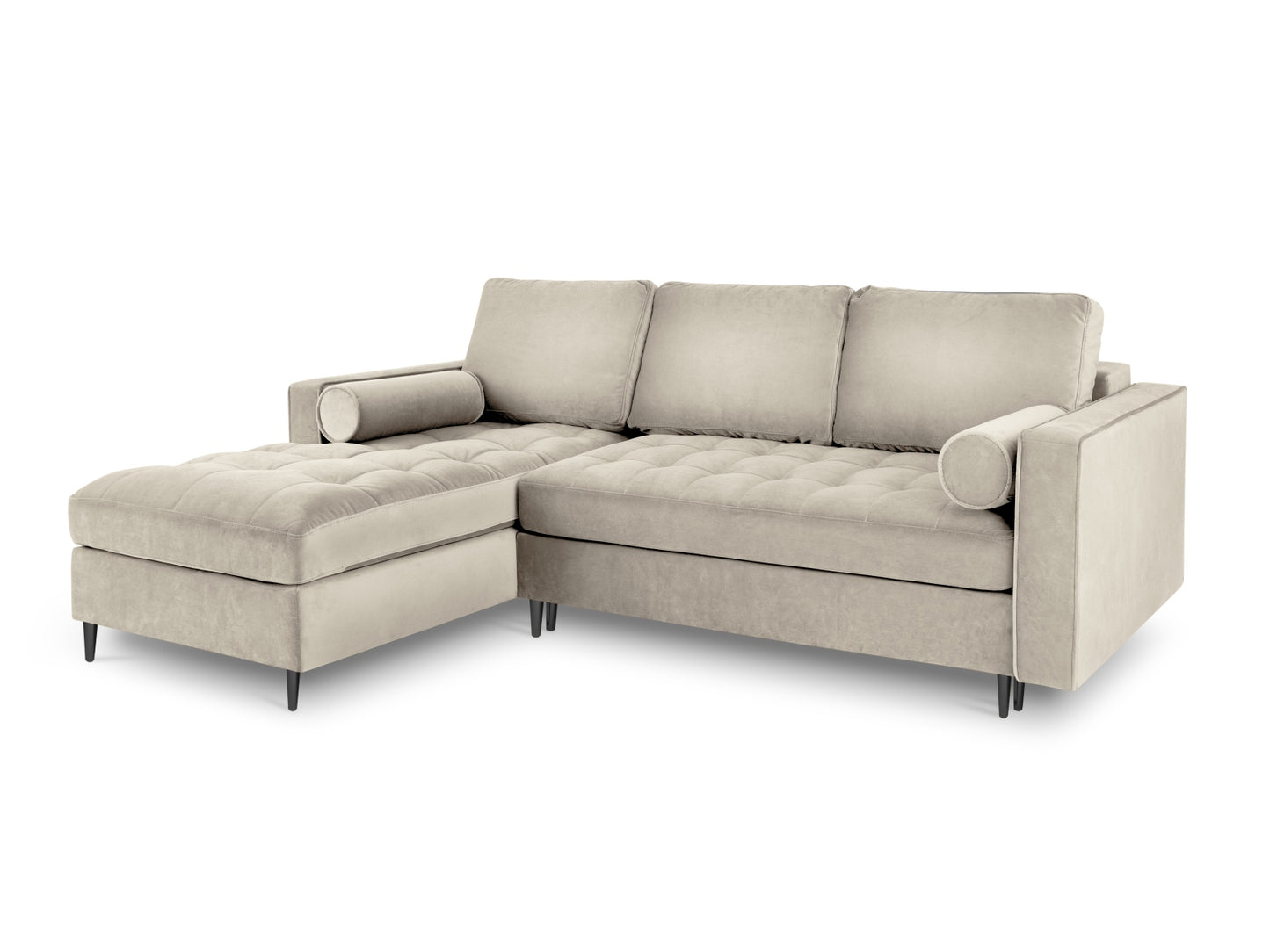 Aspen Corner Sofa With Bed Function And Box, 5 Seats, 240x175 cm — Dark Beige / Black Chrome Metal / Left