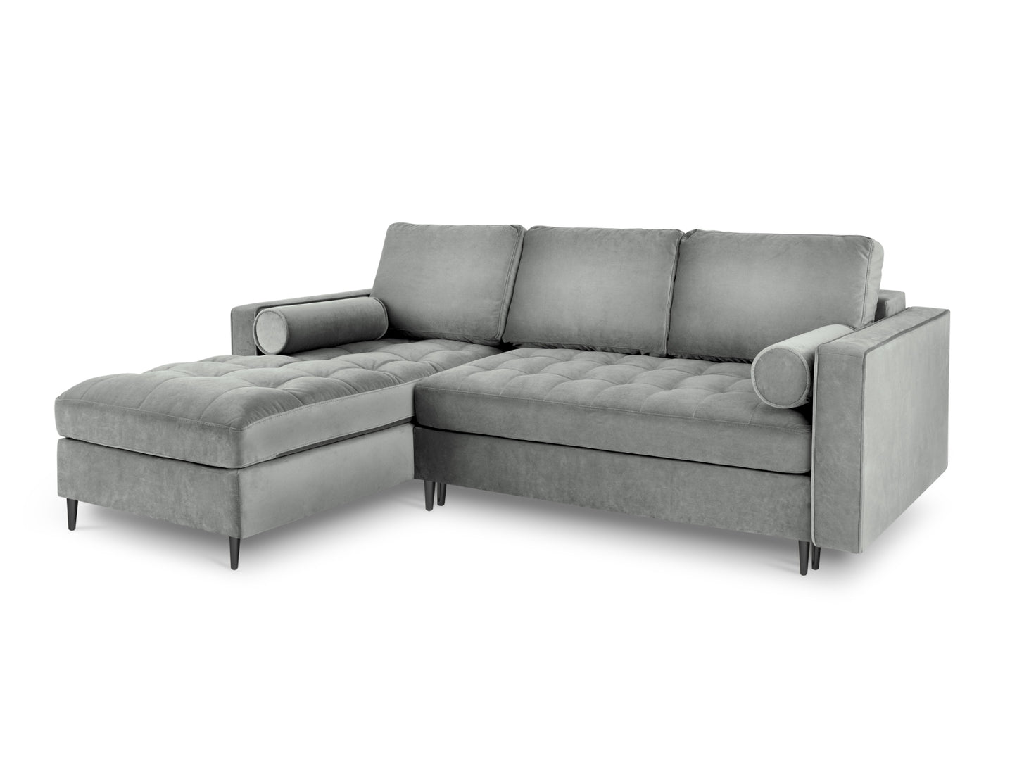Aspen Corner Sofa With Bed Function And Box, 5 Seats, 240x175 cm — Grey / Black Chrome Metal / Left