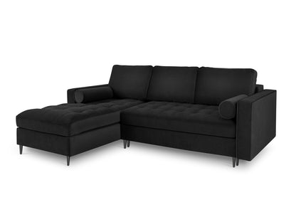 Aspen Corner Sofa With Bed Function And Box, 5 Seats, 240x175 cm — Black / Black Chrome Metal / Left