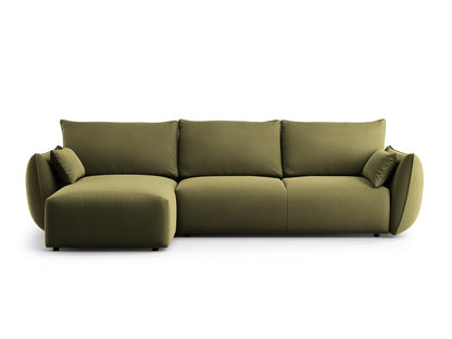 Matera Corner Sofa With Bed Function And Box, 4 Seats, 253x173 cm — Green / Left