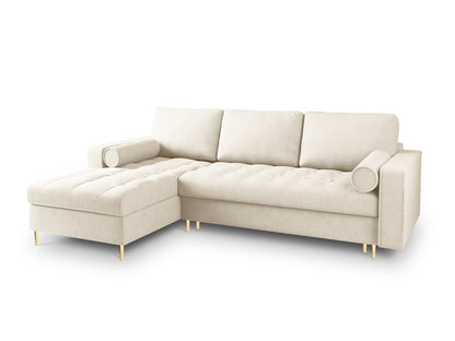 Aspen Corner Sofa With Bed Function And Box, 5 Seats, 240x175 cm — Light Beige / Gold Metal / Left