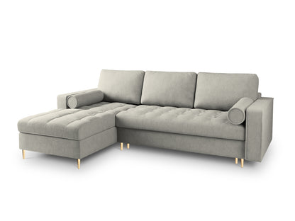 Aspen Corner Sofa With Bed Function And Box, 5 Seats, 240x175 cm — Light Grey / Gold Metal / Left