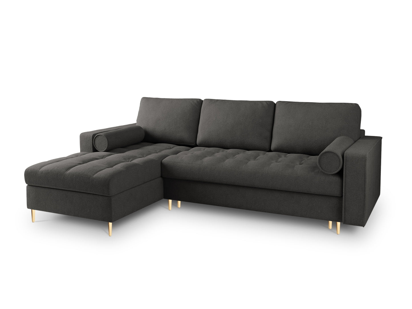 Aspen Corner Sofa With Bed Function And Box, 5 Seats, 240x175 cm — Dark Grey / Gold Metal / Left