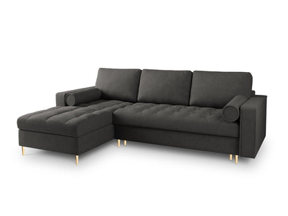 Aspen Corner Sofa With Bed Function And Box, 5 Seats, 240x175 cm — Dark Grey / Gold Metal / Left